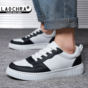Giày lười màu trắng trung tính cho nam giới da phong cách Hàn Quốc Ren lên Giày thể thao cỡ lớn 36-48 Giày thể thao thời trang Mens phụ nữ sinh viên giày thường