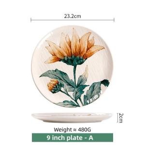 จานชุดดินเนอร์เซรามิกชุดดีไซน์ดอกทานตะวันสไตล์อเมริกัน OMK