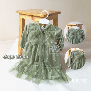 Baju Warna Sage Green Motif Polkadot Usia 6 12 Bulan Gamis Polkadot Bayi Warna Denim Dress Lengan Panjang Muslim Lebaran 2024 Bahan Tile Tulle Gaun Anak 1 Tahun KAP150