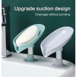 AllShop Soap Box Punch-Free Suction Cup Non-Slip Creative Drain Soap Storage Rack Leaf Soap Dishes