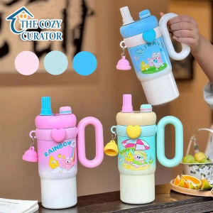 Fashion 700ML/850ML Insulated Cup Cartoon Stainless Steel Drinking Straw Cup with Handle Large Capacity Car Coffee Mug