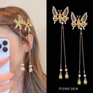 1/2pcs Tassel Butterfly Hairpin Women Elegant Vintage Headwear Trembling Butterfly Bangs Side Clip Moving Butterfly Headdress H260729
