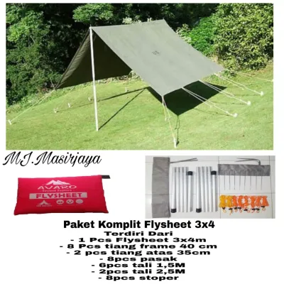 flysheet 3x4+tiang frame+pasak+tali satu set flysheet