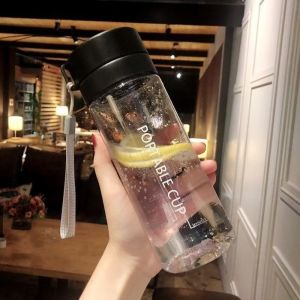 FLORI Transparent Water Cup 800ML Large Capacity Plastic Cup with Lanyard Sports Water Bottle Kids
