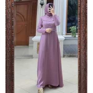 Thalita Dress Gamis Brokat Tile Kombinasi Satin Terbaru Modern Baju Kondangan Engagement Wisuda Simple Mewah
