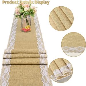 Burlap Table Runner 12 x 108 inch Burlap Lace Table Runner for Wedding Table DecorationFarmhouse Style Rustic Natural Jute Hessian Table Runner for ChristmasPartiesThanksgiving