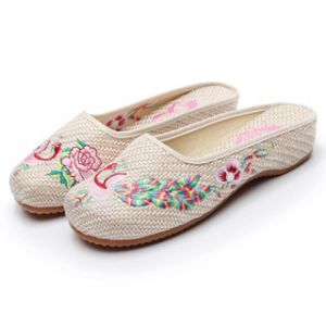 New Beijing Cloth Shoes Ethnic Style Embroidered Slippers Peacock Embroidery Linen Slippers Womens Slippers