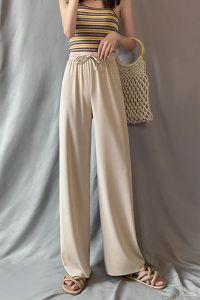 READY STOCK Ice Silk Fabric Wide leg pants｜casual pants｜Korean style high waist straight loose pants｜seluar perempuan culottes pants