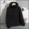 FUGUINIAO Men's Windbreaker Jacket and Autumn Hoodie Detachable Hat. 