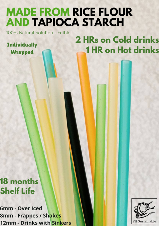 100pcs Edible Straws PH Sustainable. Soda Straw, Over Iced Drink Straw, Coffee Straw, Eatable