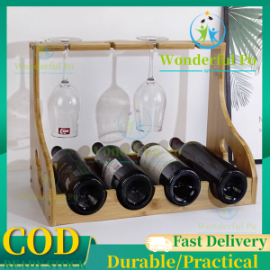 【Ready Stock】Bamboo Wine Rack with Glass Holder Ornaments Wood Wine Glass Holder Haning Shelf Goblet Rack Nordic Upside Down Home Decoration Wine Rack