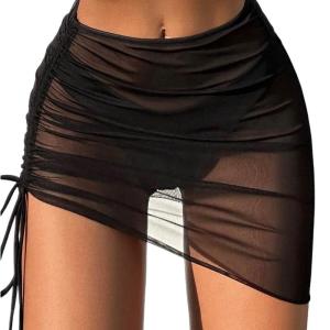 Phụ nữ Ruched váy đi biển áo tắm ngắn coverup váy bên dây rút bãi biển coverup Váy Sheer Bộ Đồ Tắm coverup