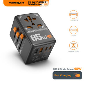 TESSAN 65W High-Speed USB-C & Multi-Plug Universal Travel Charger for Tablets - Black