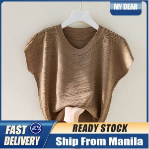 Womens T-shirt  Ice Silk Knitted T-shirt Slim Short-sleeve Top
