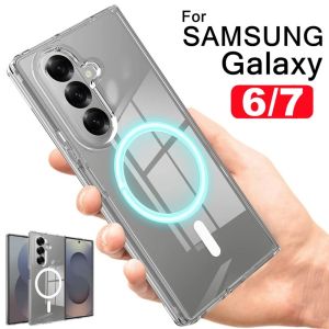 For Magsafe Case For Samsung Galaxy Z Fold 6 7 Shockproof Wireless Charging Magnetic Phone Clear Cover For ZFold7 ZFold6 Shell
