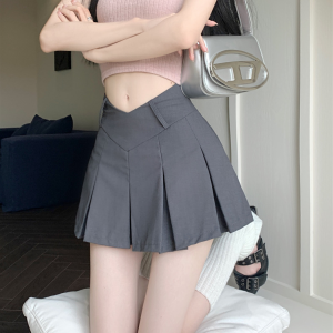Rok Pinggang Tinggi Fashion Korea Seksi Slim Fit Serbaguna Rok Lipit Melar Rok A-line