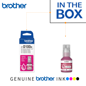 Brother Original BTD100BK Ink Set Combo for DCP-T230 T236 T430W T436W T530DW T536DW T730DW T830DW MFC-T930DW T935DW High Capacity 108.8ml BK 48.8ml CMY 48.8ml Color Printing Genuine Ink
