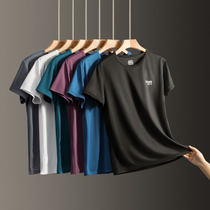 ผู้ชายแห้งเร็วเครื่องปรับอากาศผ้าไหมน้ำแข็งเสื้อยืดระบายอากาศตาข่ายหลวม ...
