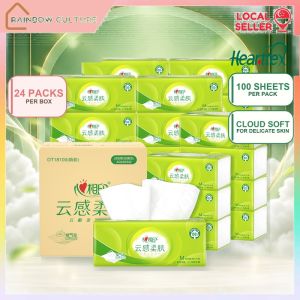 【Rainbow Culture】 【24Packs/Box】心相印Hearttex 3-Ply Facial Tissue 100 Sheets Soft Box Tissue for Home Office Delicate Skin
