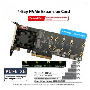 PLX8747 4 Port NVMe PCIe x8 Expansion Adapter Supports M.2 Solid Disk With Wide Compatibility