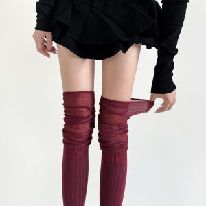 Spliced High Knee-High Stacked Socks Fashion Solid Colors JK Simple Womens Socks Ankola Red Autumn Winter Warm Long Socks