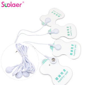 Suolaer 1Set 4Pcs Electrode TENS Pads with 2.5mm 4in1 Electrode Button Wire for TENS EMS Unit Digital Therapy Electric Machine Massager Massage Device Muscle Stimulator Body Slimming