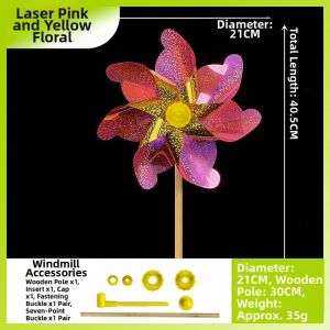 MINIFELE 262 21/29cm Color Changing Windmill Garden Yard Toys PVC Stake Standing Lawn Pinwheel High Quality Colorful Dazzling Rotating Wind Spinner Outdoor Party Picnic Decor