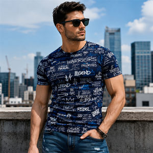 [Local Stock] HBESTY  Mens Graffiti Letter Graphic Print T Shirt Short Sleeve Casual Summer Streetwear Fashion Top Urban Style Pattern Clothing Trend