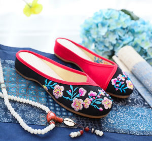 Free Shipping Slippers: Summer Ethnic-Style Color-Blocked Rhinestone-Embellished Embroidered Round-Toe Open-Toe Sandals For Women