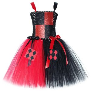Clown Costume for Girls Villains Killer Monster Joker Tulle Tutu Dress Red Black Kids Halloween Carnival Party Dress Up Clothes2026