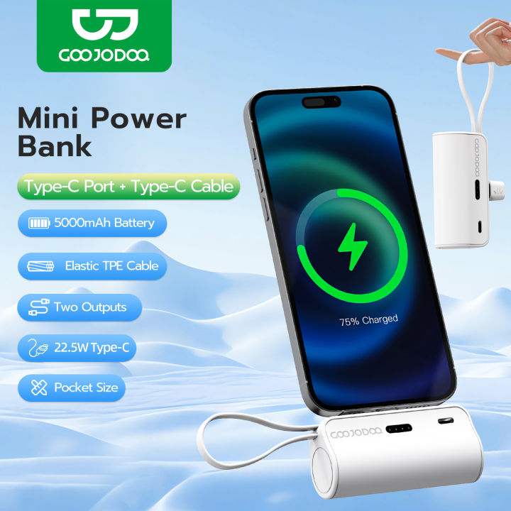 GOOJODOQ Power Bank Mini Time Capsule 5000mAh Emergency Phone Charger Type-C Port Mini Power Bank 22.5w Mini Fast Charge Portable Powerbank with Type-C Cable