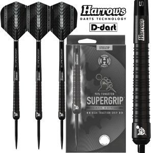 HARROWS STEEL TIP DARTS - 22G/23G/24G/25G SUPERGRIP BLACK EDITION 90%TUNGSTEN STEEL DART SET