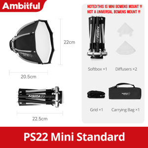 AMBITFUL 22cm 30cm PS22 PS30 Mini Bowens Mount Octagonal Umbrella Softbox + Honeycomb Grid Outdoor Soft Box for Photography Lighting Nanlite 60W Yongnuo YN150