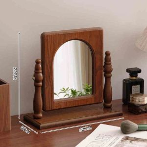 xpkQ Table Mirror Vanity Desk Mirror with Stand Decorative Wood Desk Dressing Makeup Mirror for Countertop Bedroom Living Room B8T9H