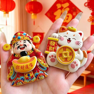 Chinese New Year Fridge Magnet God of Wealth Lucky Cat Resin Refrigerator Decoration Home Festival Ornament