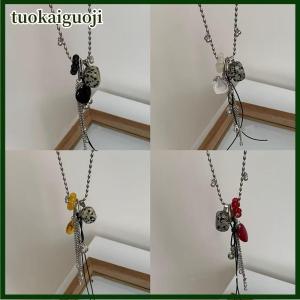 tuokaiguoji Fashion Colorful Heart Tassel Pendant Necklace For Women Girls Spotted Geometric Pendant Long Chain Neck Accessories
