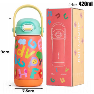 Patented Pressure Release Kids Flask - 410ML Anti-Scald Thermal Bottle - 304 Stainless Steel Vacuum Insulated Cup with Silicone Straw- HoneyLion