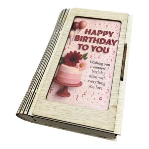 Happy Birthday Wooden Book Gift Box – Pink Balloon & Cake Design | HL Makes - FB25-39