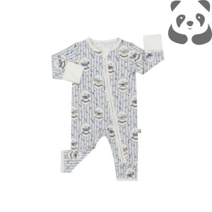 Bamberry Baby Zippered Romper - Blue Horse - Bamboo Fabric