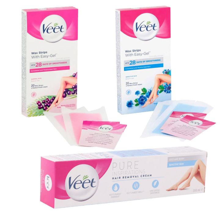 Veet Hair Removal Cream VEET Wax Strips With Easy Gel 20s For Legs Body Or Face Lazada