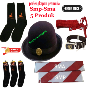 Perlengkapan Pramuka Penggalang Putri SD SMP SMA-Topi Boni+Hasduk Pramuka 135 cm+Tali Kur Merah+Pripitan