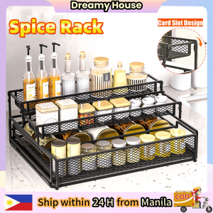 Kitchen Organizer Rack 3 Tier Spice Rack Pull Out Spice Rack Kitchen Organizer Multifunction Seasoning Condiment Organizer Step Shelf Kitchen Storage Shelf Countertop Rack
