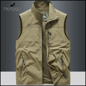 FUGUINIAO Vest Mens Spring and Autumn Multi-pocket Quick-drying Casual Outdoor Tooling Vest Fishing Plus Size Vest