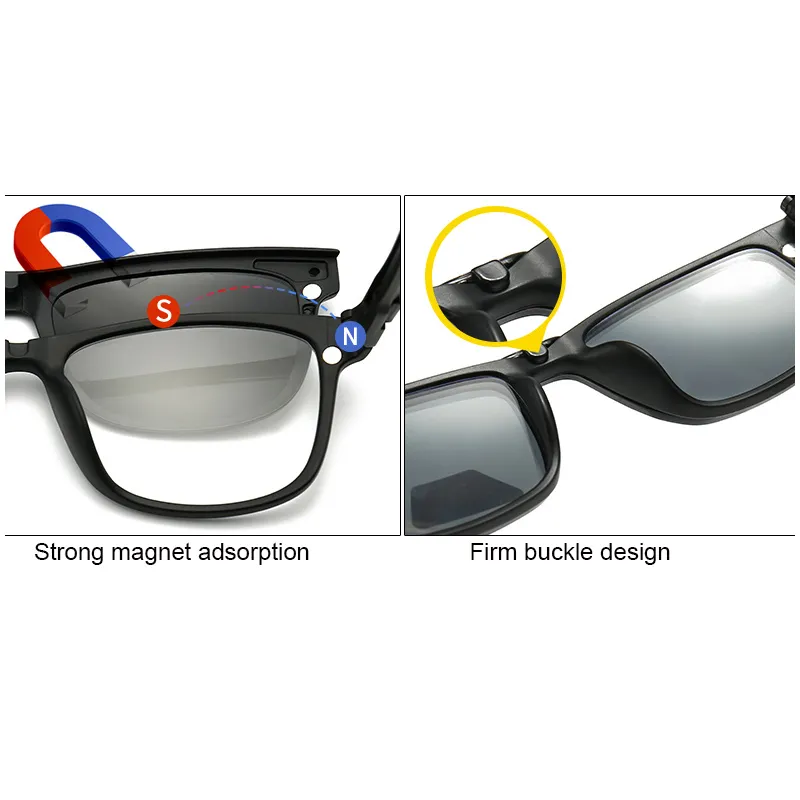 JOSEJINN Classic Square rimless polarized clip on sunglasses men women  driving fishing Myopia Clip eyeglasses
