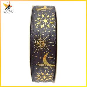 【HOSPORT】 48 Yards Moon Star Eid Mubarak Ribbons 25mm Wide Metallic Glitter Ribbon