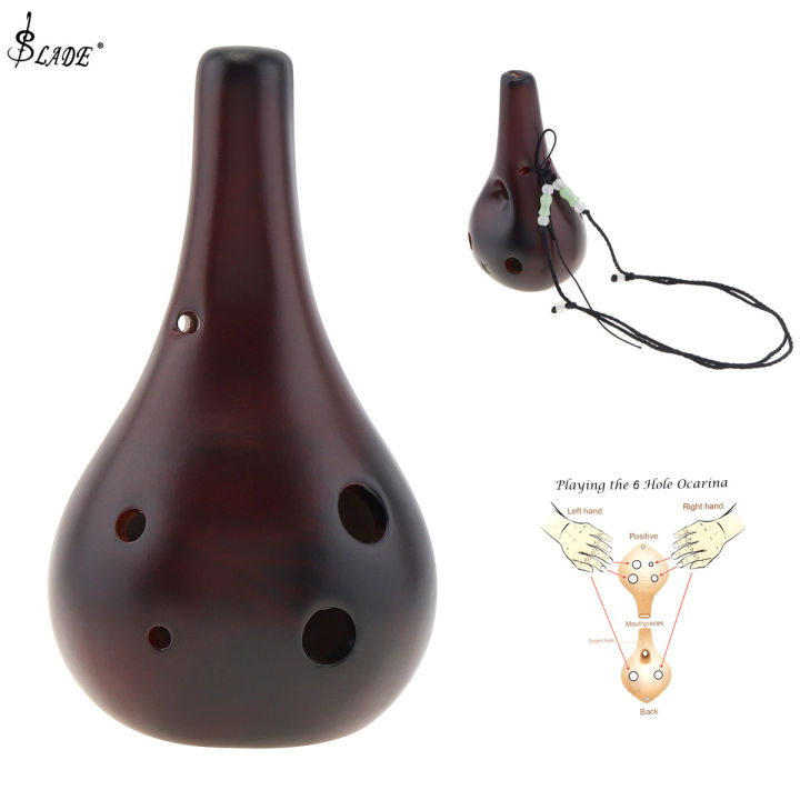 SLADE 6 Holes Alto Tone F/C Ocarina Ceramic Black Pottery Smoky Glaze ...
