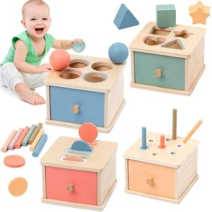 VERIDIAI Color Cognition Baby Object Permanent Box Wooden Shape Matching Montessori Wooden Toy Drawer Box Sensory Early Education Box Teaching Aid