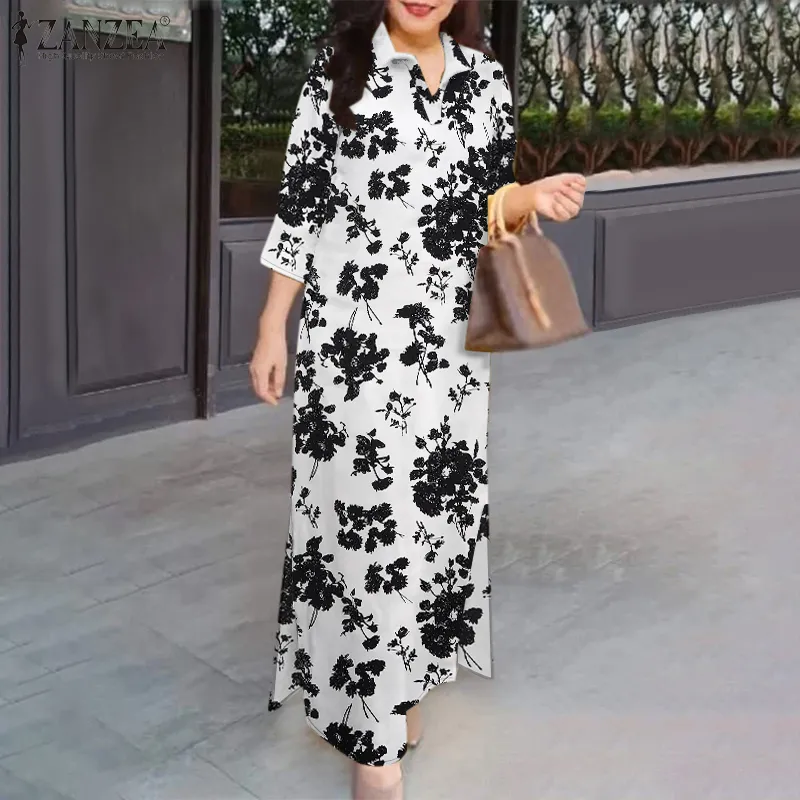 ZANZEA Women Vintage Three Quarter Sleeve Floral Print Split Dresses Lapel Maxi Shirt Dress #0303 | Lazada PH ZANZEA Women Vintage Three Quarter Sleeve Floral Print Split Dresses Lapel Maxi Shirt Dress #0303 | Lazada PH