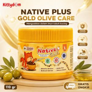 KITTYDOM Native Plus Gold Olive Care Vitamin Kucing 110gr Suplemen Nutrisi Makanan Kucing Cat Kitten Adult Penambah Nafsu Makan Penggemuk Kucing Multivitamin Bulu Sehat Kulit Sehat Tulang Kuat