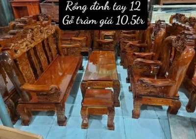 Bộ Salon Rồng đỉnh tay 12 gỗ Tràm 6 món (FREESHIP 50km )